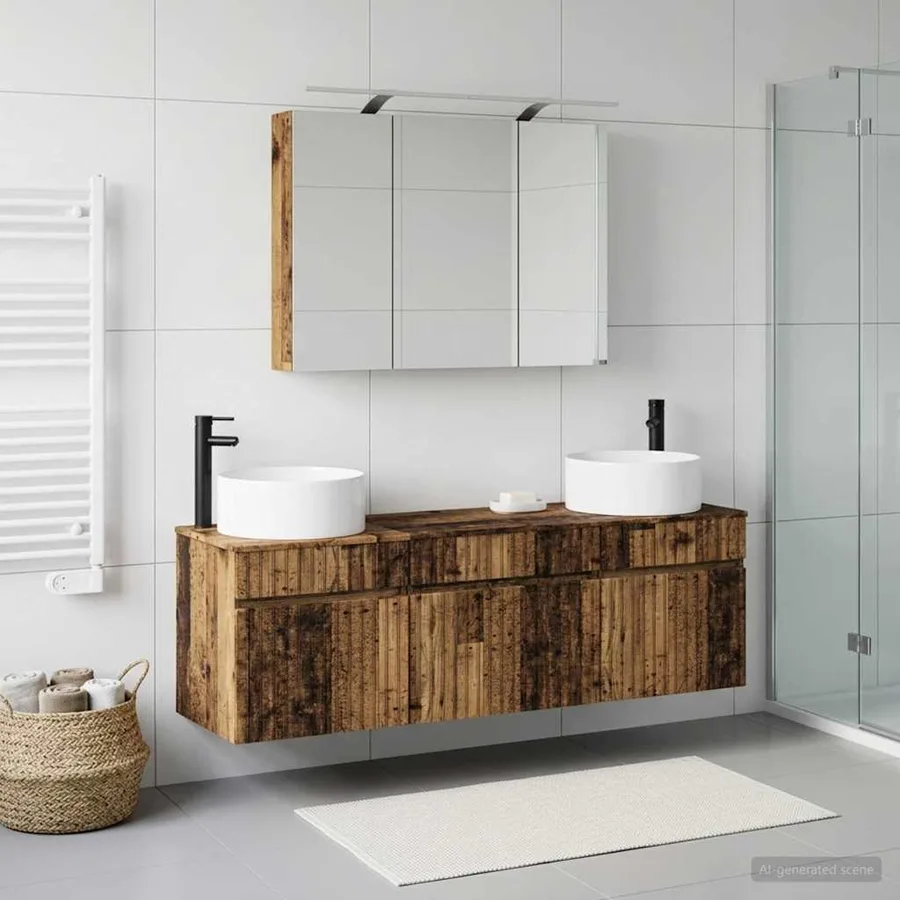 Ensemble d'armoire de salle de bain 4 pcs Bois ancien - 4