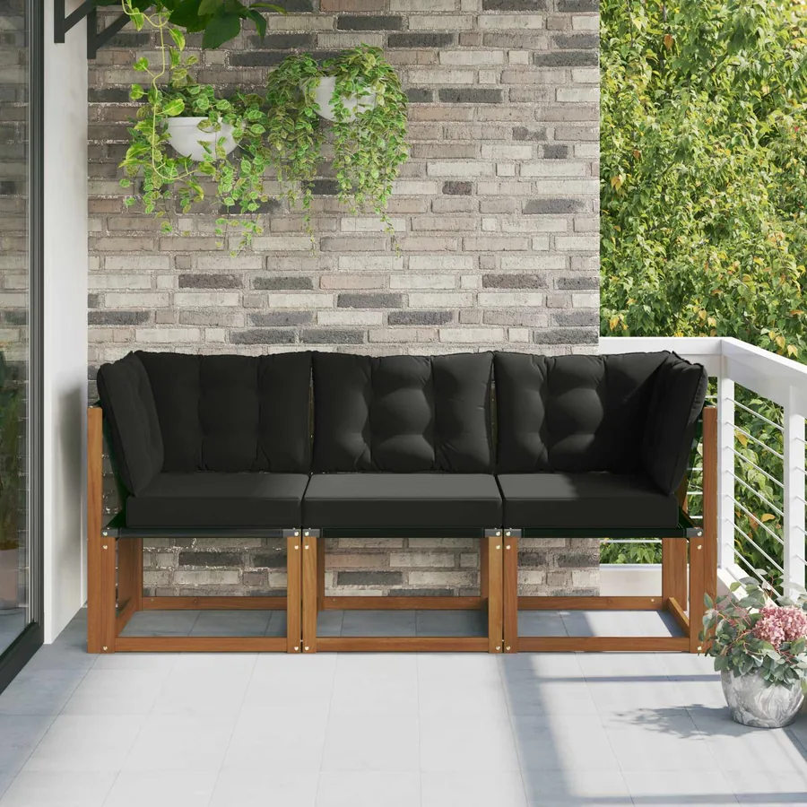 Canapé d’extérieur milieu et coin avec coussin 3 Pièce Naturel