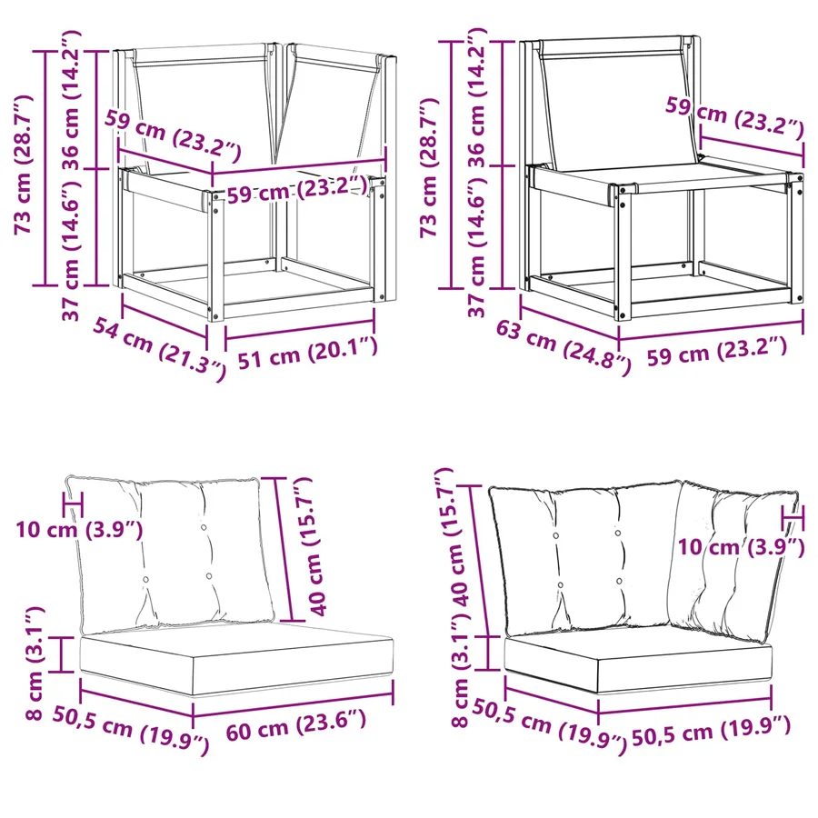 Canapé d’extérieur milieu et coin avec coussin 3 Pièce Naturel - 14