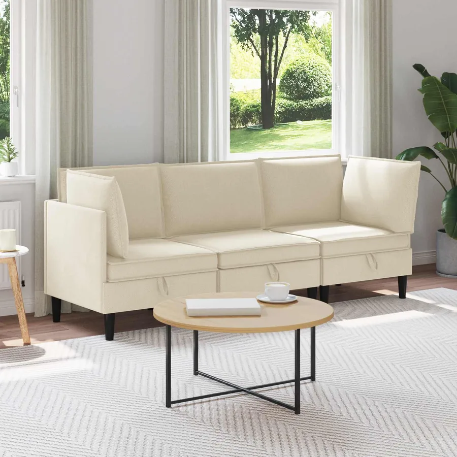 Ensemble de meubles pour le salon 3 pcs Crème Tissu