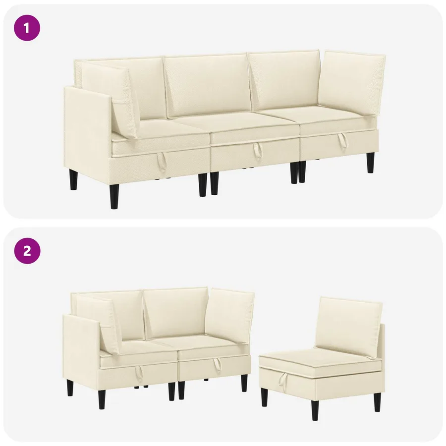 Ensemble de meubles pour le salon 3 pcs Crème Tissu - 10