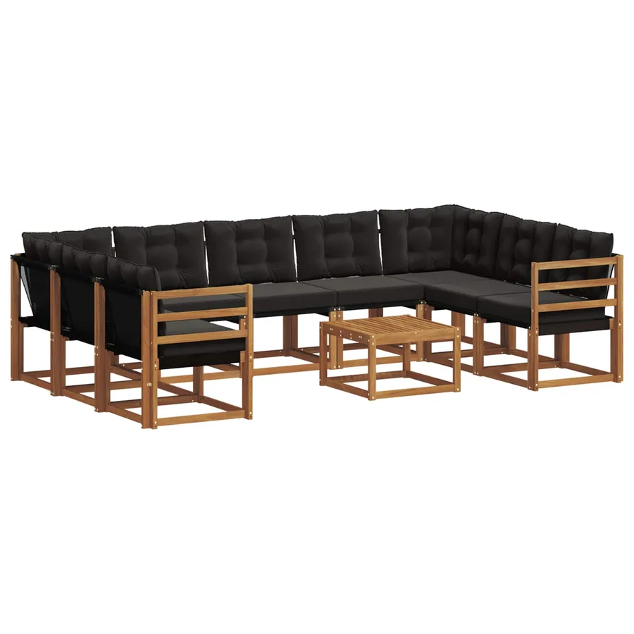Ensemble de canapés d'extérieur 10 pcs Naturel et Noir - 2