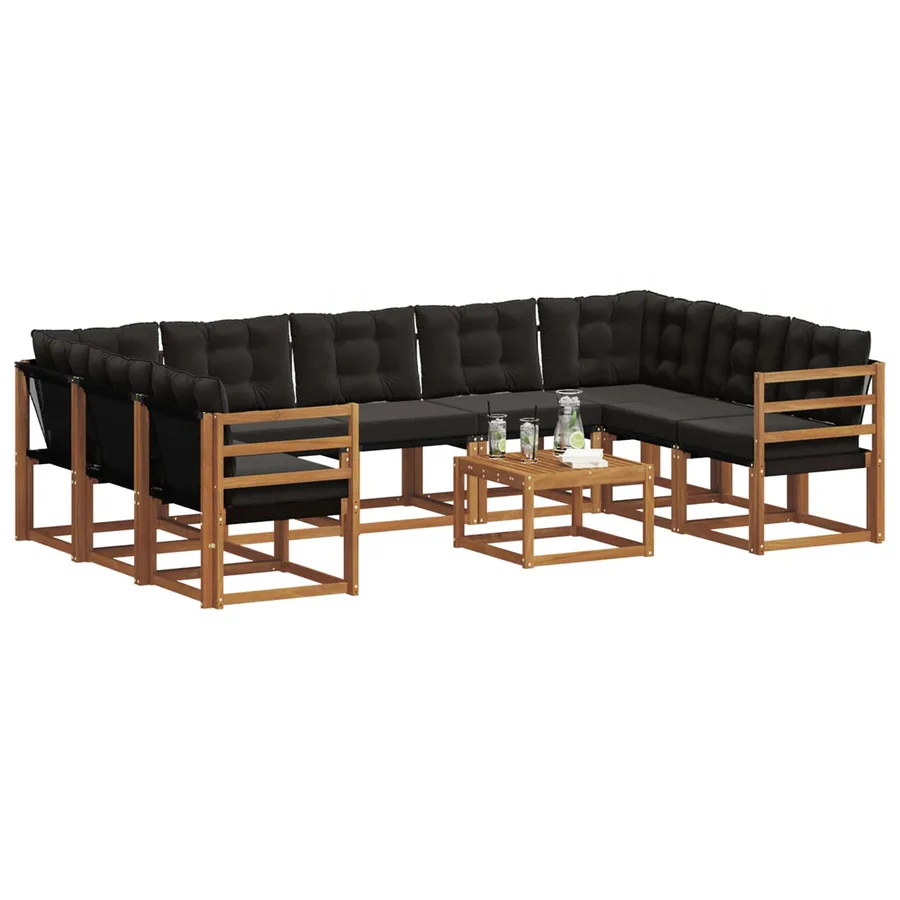 Ensemble de canapés d'extérieur 10 pcs Naturel et Noir - 3