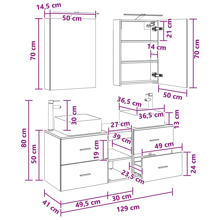 Ensemble de mobilier de salle de bain 5 pcs Blanc - 14