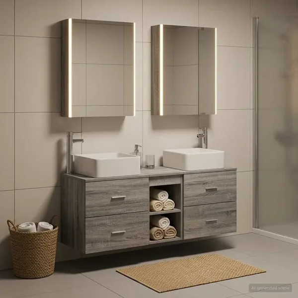 Ensemble de mobilier de salle de bain 5 pcs Sonoma gris