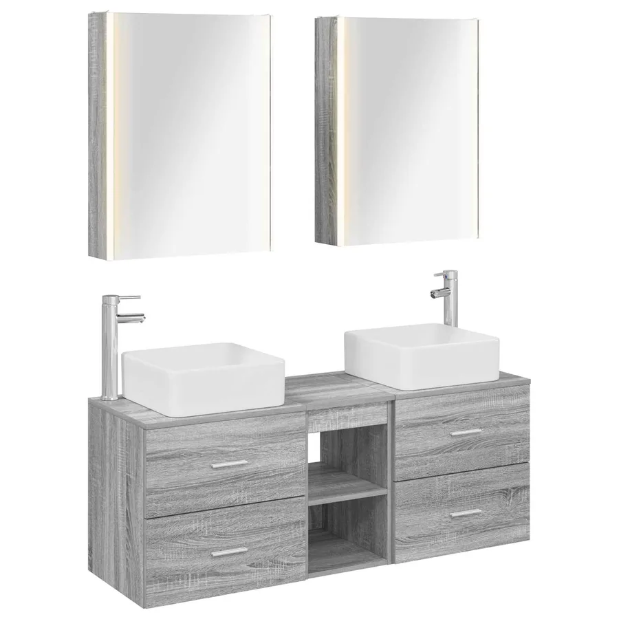 Ensemble de mobilier de salle de bain 5 pcs Sonoma gris - 2