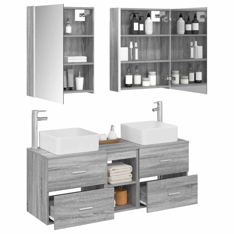 Ensemble de mobilier de salle de bain 5 pcs Sonoma gris - 3