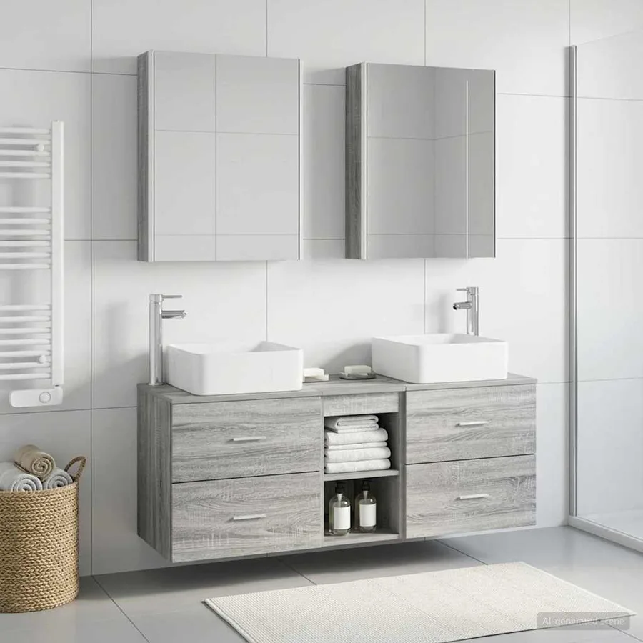 Ensemble de mobilier de salle de bain 5 pcs Sonoma gris - 4