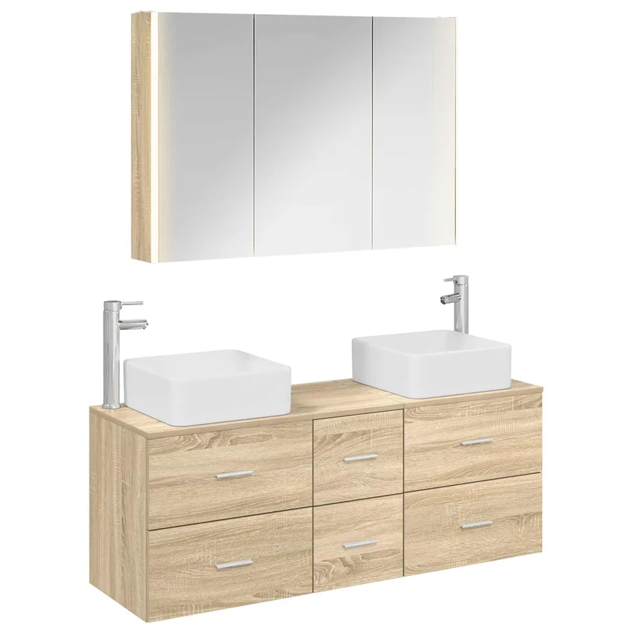 Ensemble de mobilier de salle de bain 4 pcs Chêne Sonoma - 2