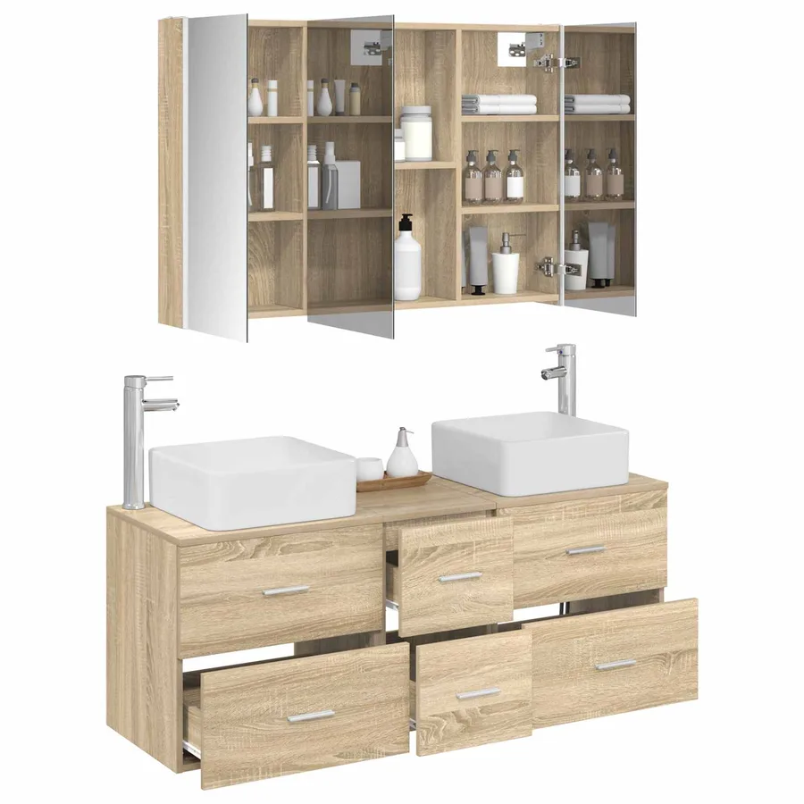 Ensemble de mobilier de salle de bain 4 pcs Chêne Sonoma - 3
