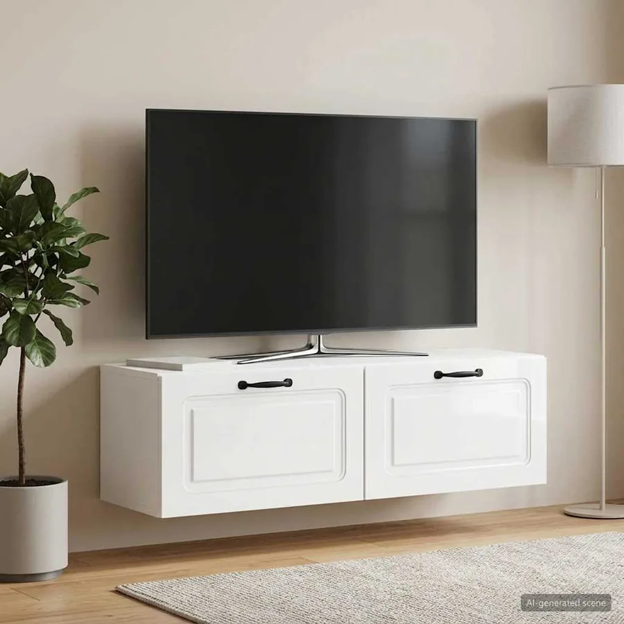 Meuble TV mural Montage mural Blanc brillant 98 x 31 x 30 cm