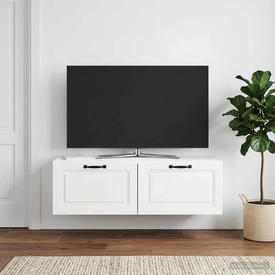 Meuble TV mural Montage mural Blanc brillant 98 x 31 x 30 cm - 4