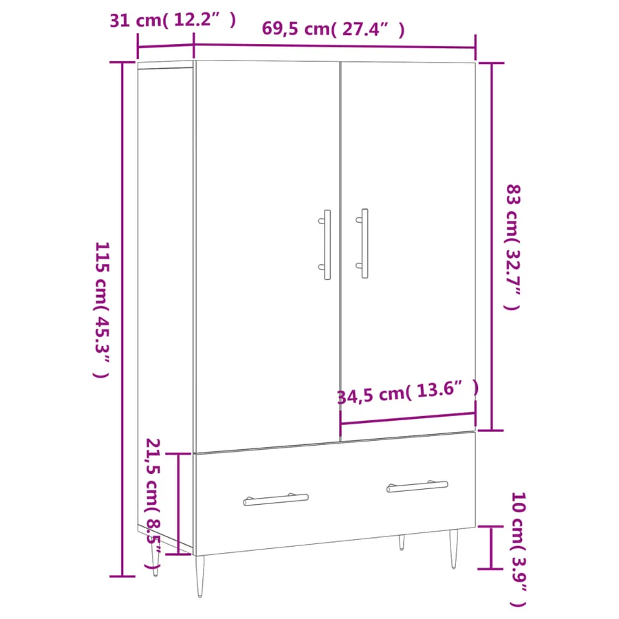 Buffet haut sonoma gris 69,5x31x115 cm bois d'ingénierie - 13