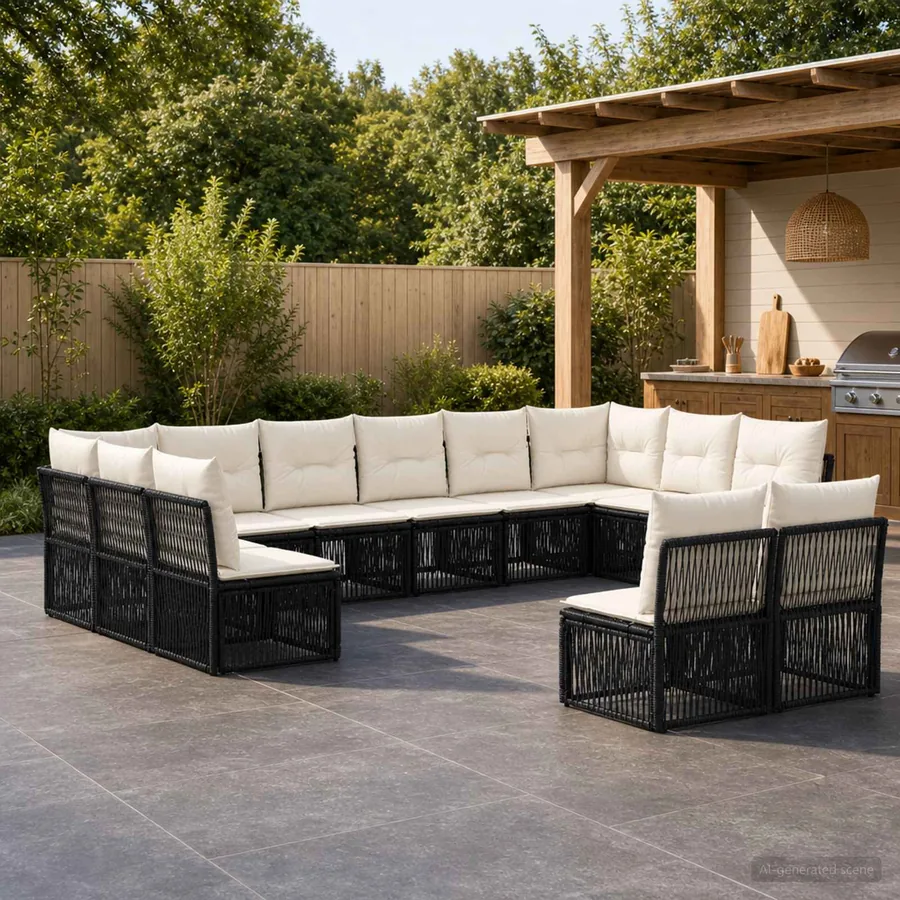 Ensemble de canapé de jardin 12 pcs Noir polyrotin
