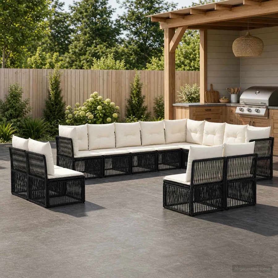 Ensemble de canapé de jardin 12 pcs Noir polyrotin