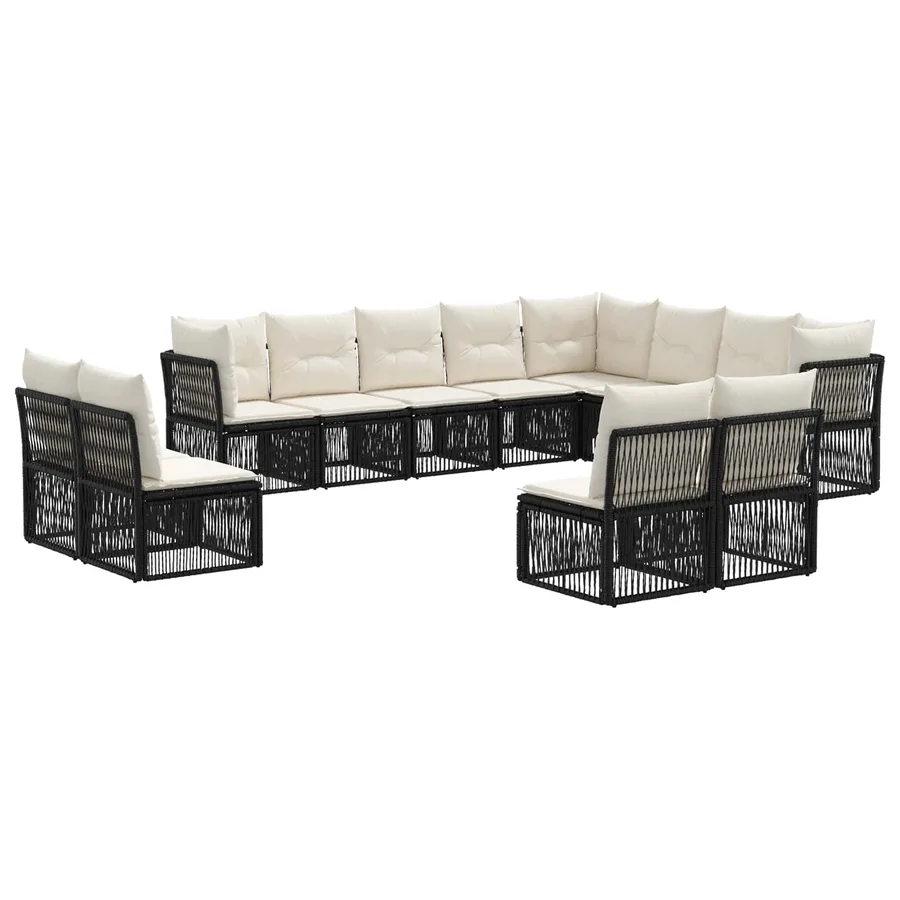 Ensemble de canapé de jardin 12 pcs Noir polyrotin - 2
