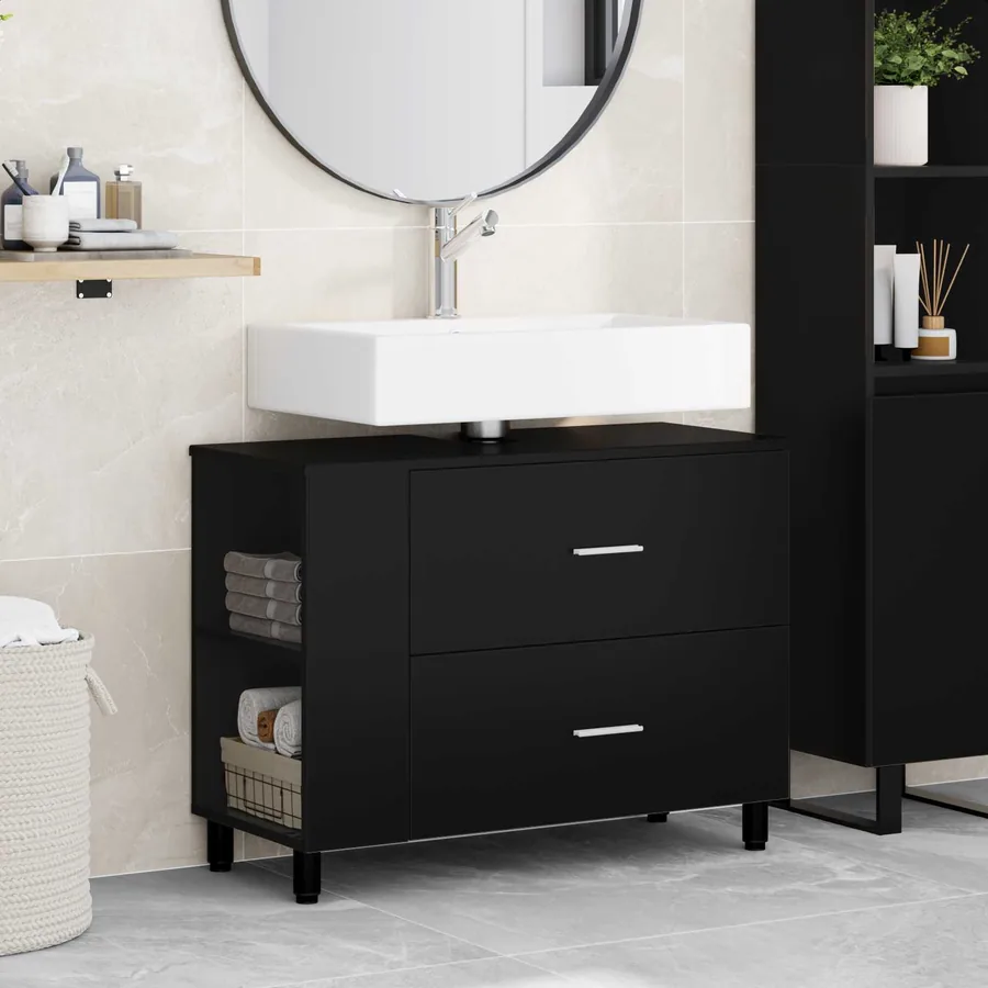 Unité de vanité de salle de bain Noir 80 x 35 x 60 cm