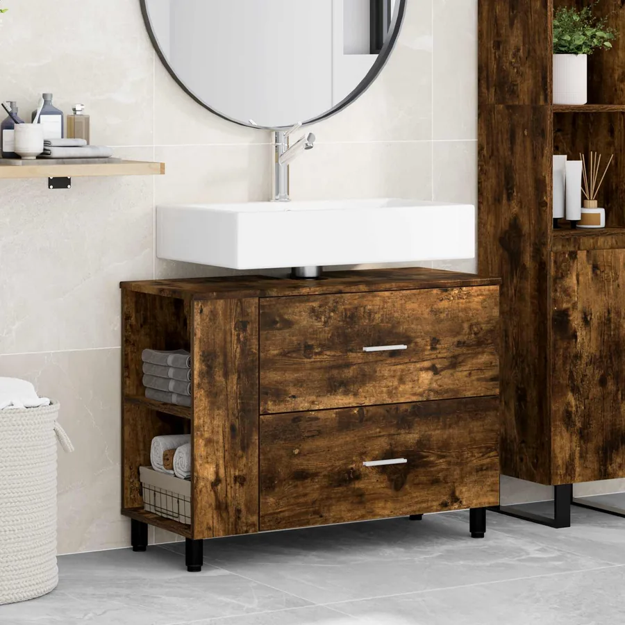 Unité de vanité de salle de bain Chêne fumé 80 x 35 x 60 cm