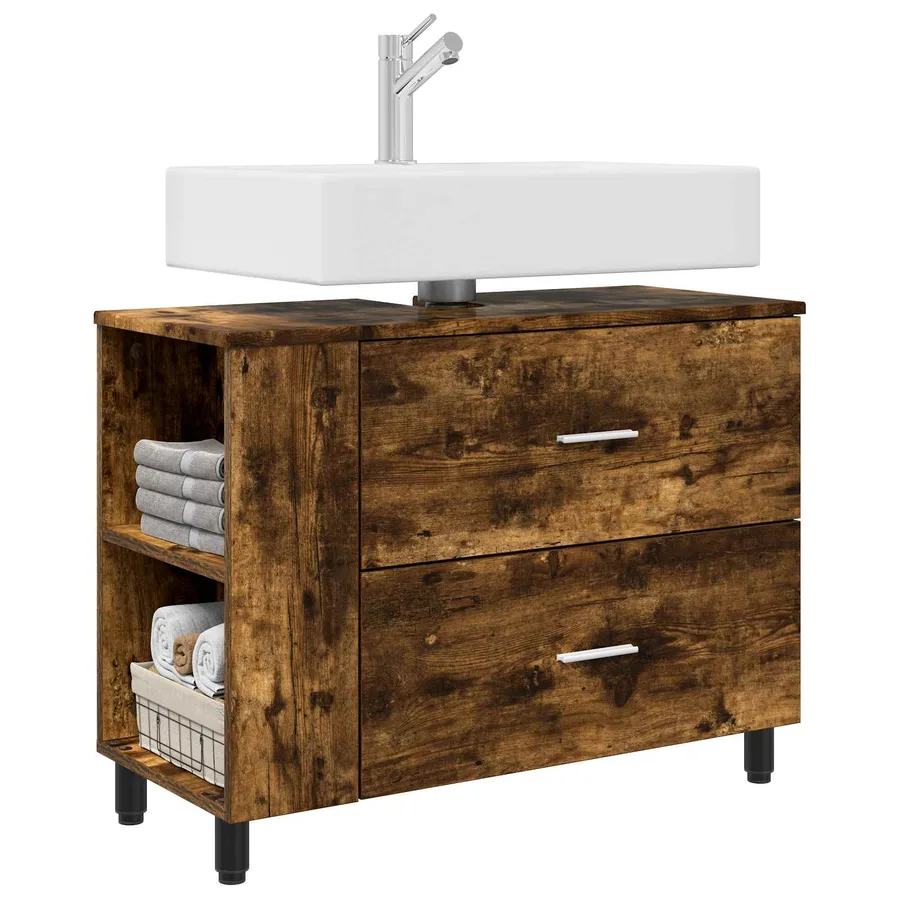 Unité de vanité de salle de bain Chêne fumé 80 x 35 x 60 cm - 3