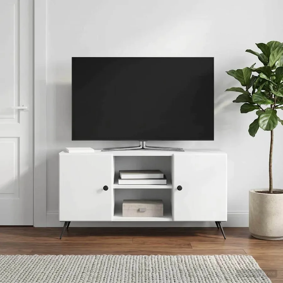 Meuble TV Blanc 102 x 34,5 x 50 cm Bois d'ingénierie - 4