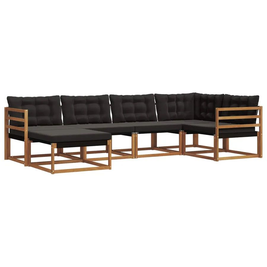Ensemble de canapés d'extérieur 6 pcs Naturel et Noir - 2