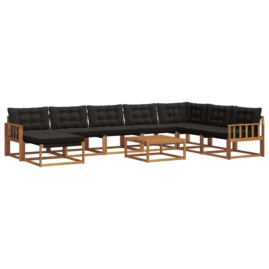 Ensemble de canapés d'extérieur 9 pcs Naturel et Noir - 2