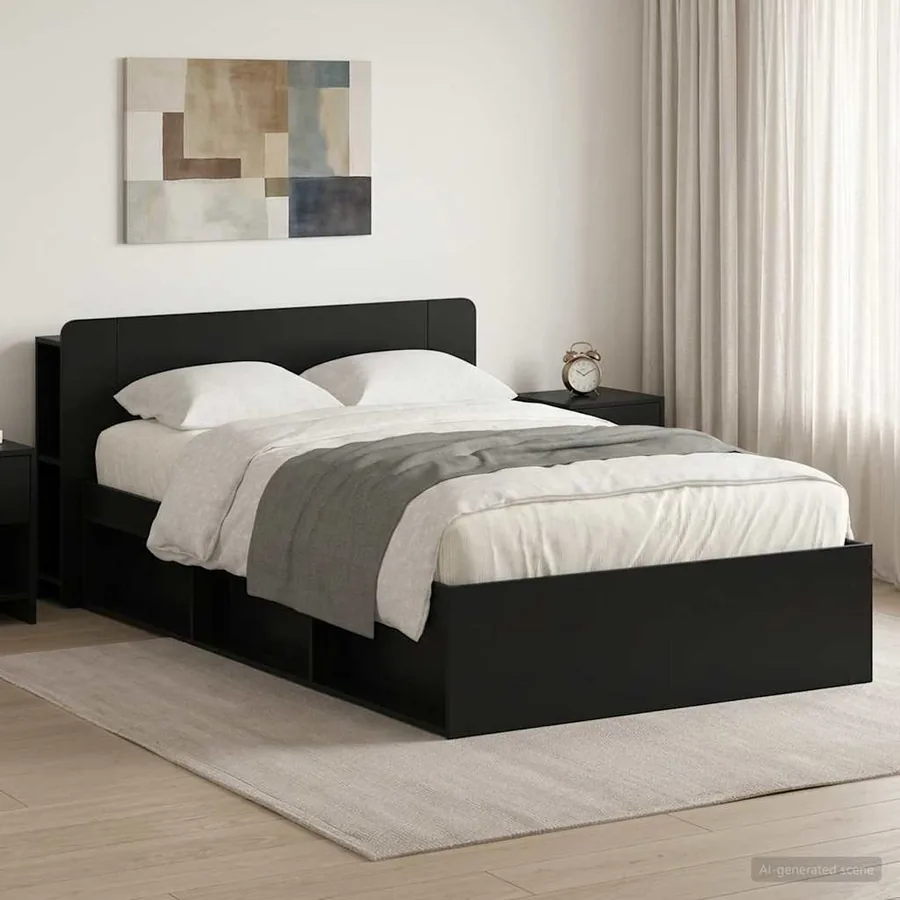 Cadre de lit avec rangement Noir 120 x 190 cm Bois d'ingénierie