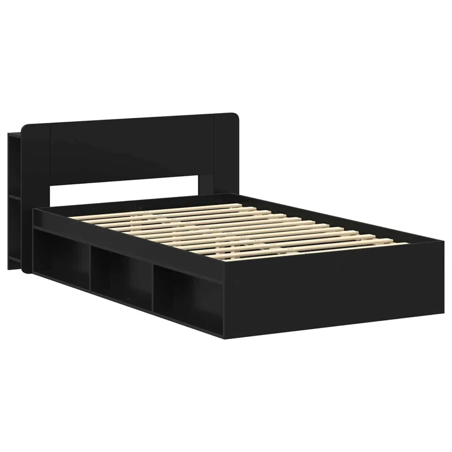 Cadre de lit avec rangement Noir 120 x 190 cm Bois d'ingénierie - 3