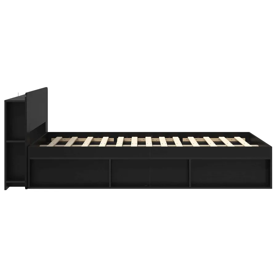 Cadre de lit avec rangement Noir 120 x 190 cm Bois d'ingénierie - 4