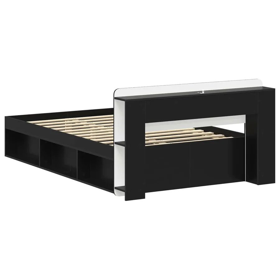 Cadre de lit avec rangement Noir 120 x 190 cm Bois d'ingénierie - 5