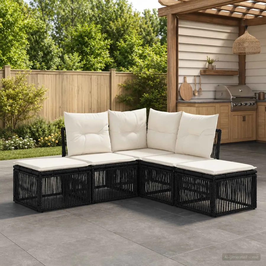 Ensemble de canapé de jardin 5 pcs Noir polyrotin