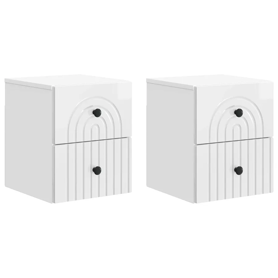 Cabinet de chevet mural 2 pcs Blanc brillant 33 x 34,5 x 40 cm - 2