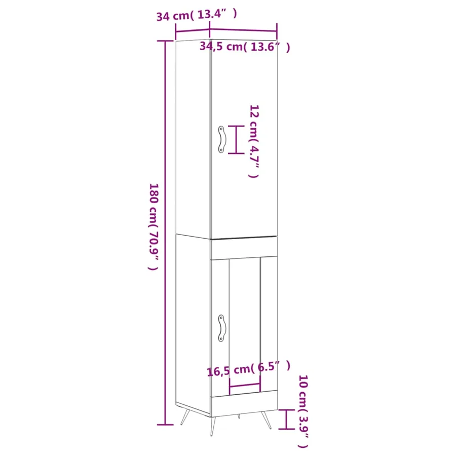 Buffet haut Sonoma gris 34,5x34x180 cm Bois d'ingénierie - 13