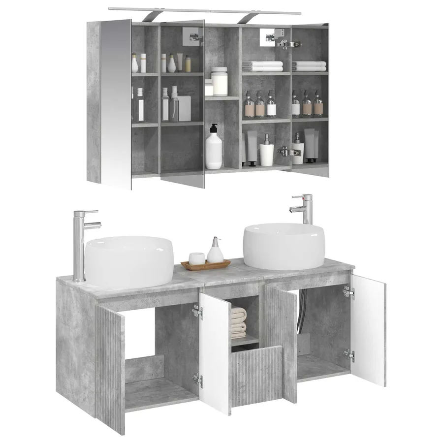 Ensemble d'armoire de salle de bain 4 pcs Gris béton - 3