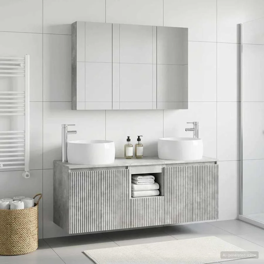 Ensemble d'armoire de salle de bain 4 pcs Gris béton - 4