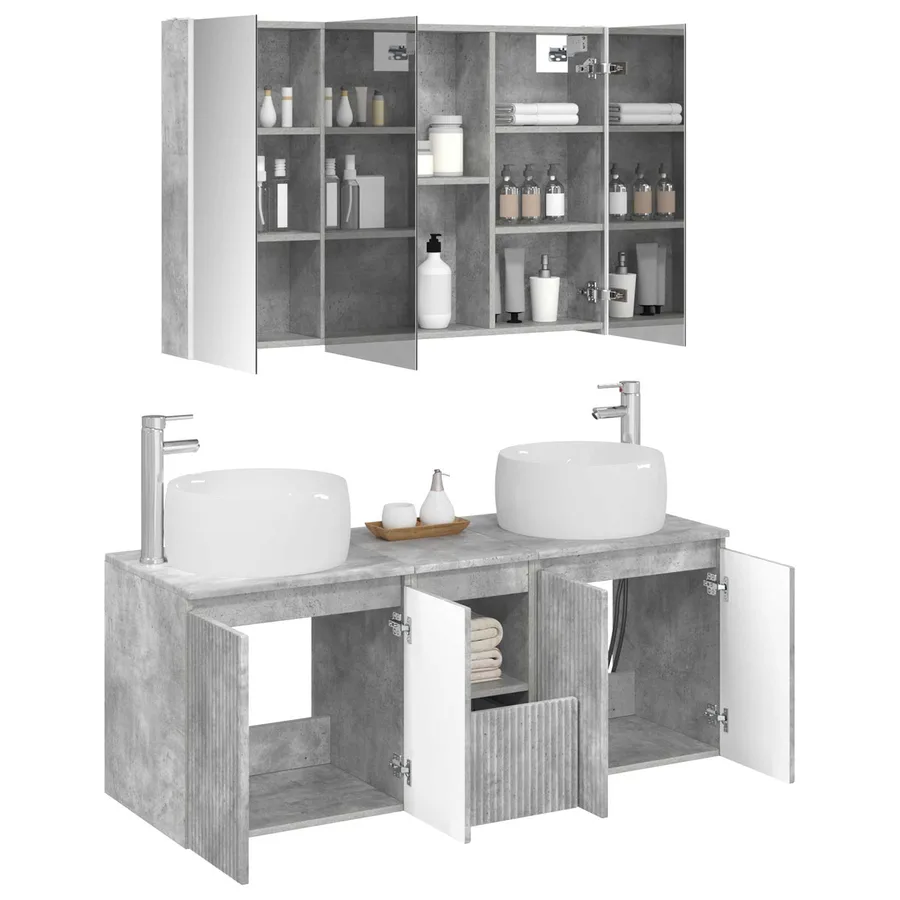Ensemble d'armoire de salle de bain 4 pcs Gris béton - 3