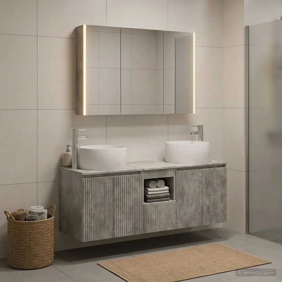 Ensemble d'armoire de salle de bain 4 pcs Gris béton - 4