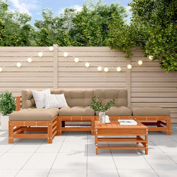 Ensemble de salon de jardin 6 pcs Brun cire Bois de pin massif