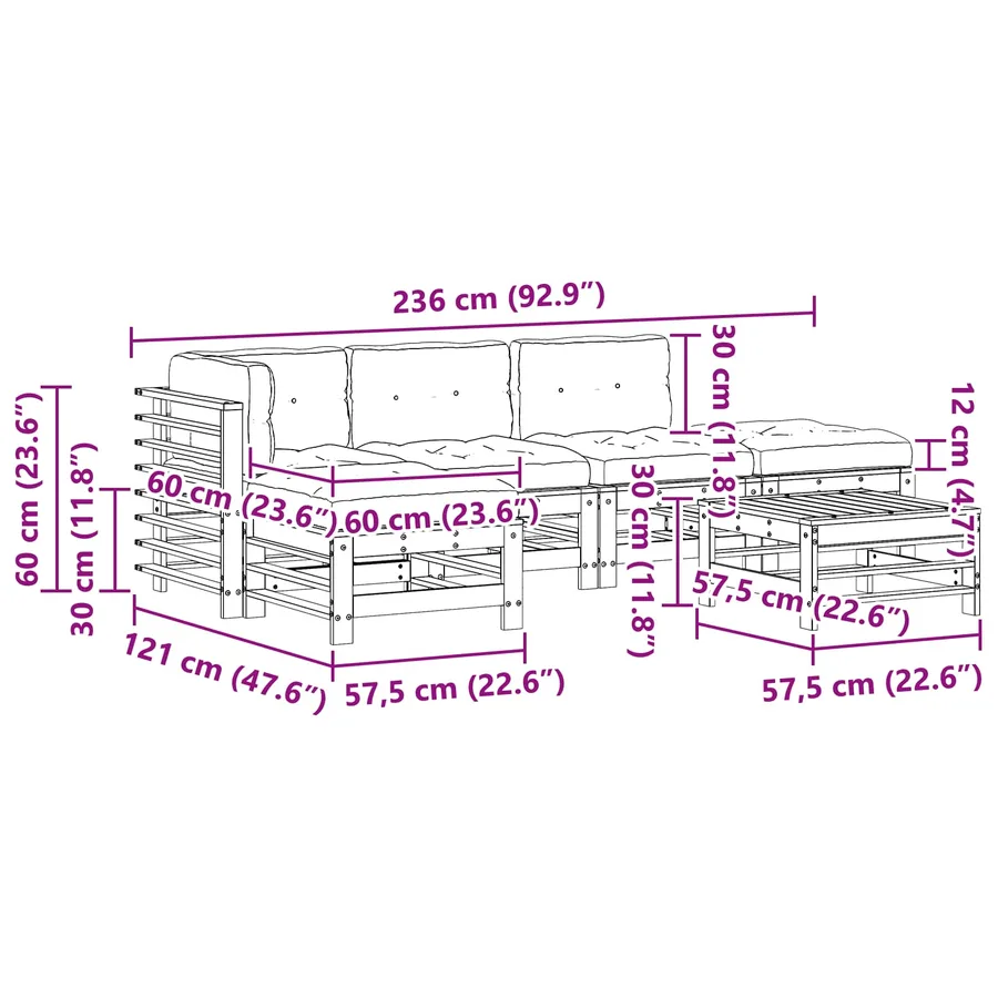 Ensemble de salon de jardin 6 pcs Brun cire Bois de pin massif - 9