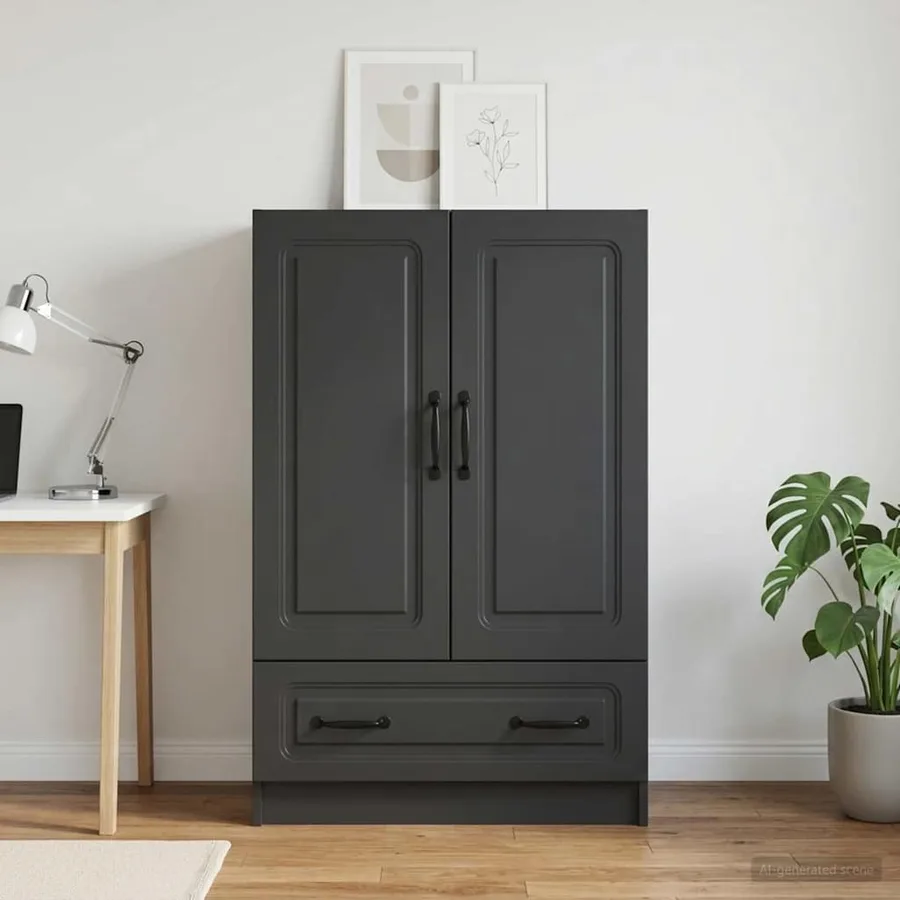 Buffet avec tiroir Noir 66 x 34,5 x 92 cm Bois d'ingénierie - 3