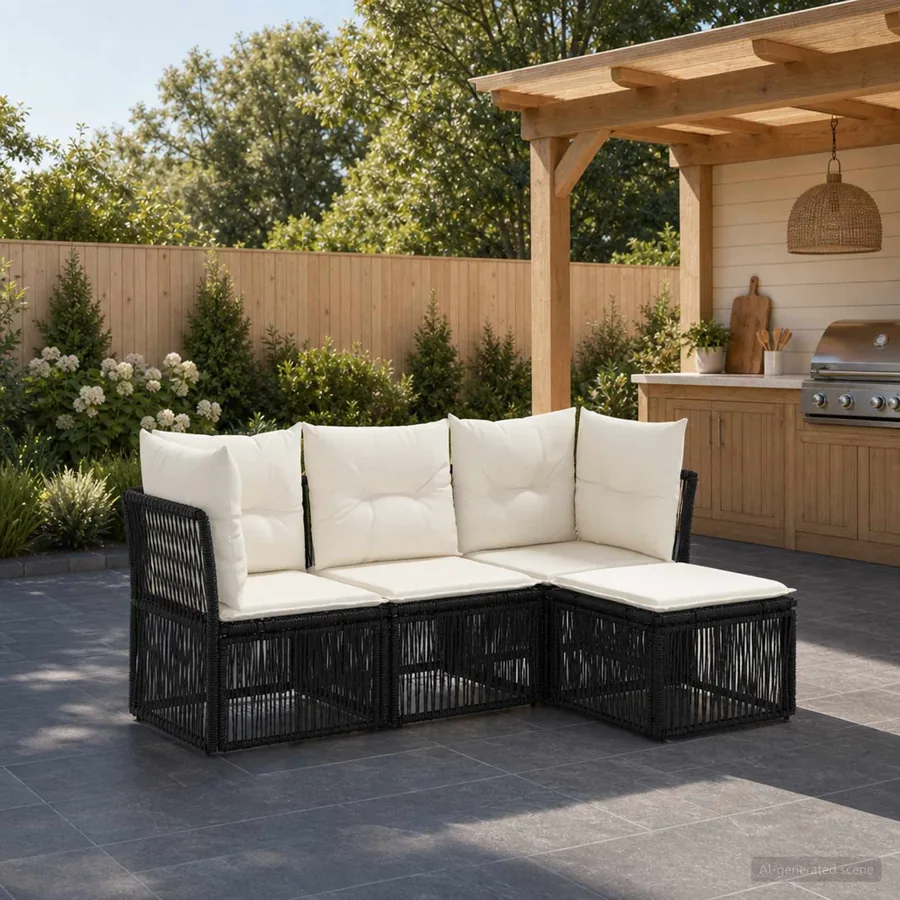Ensemble de canapé de jardin 4 pcs Noir polyrotin