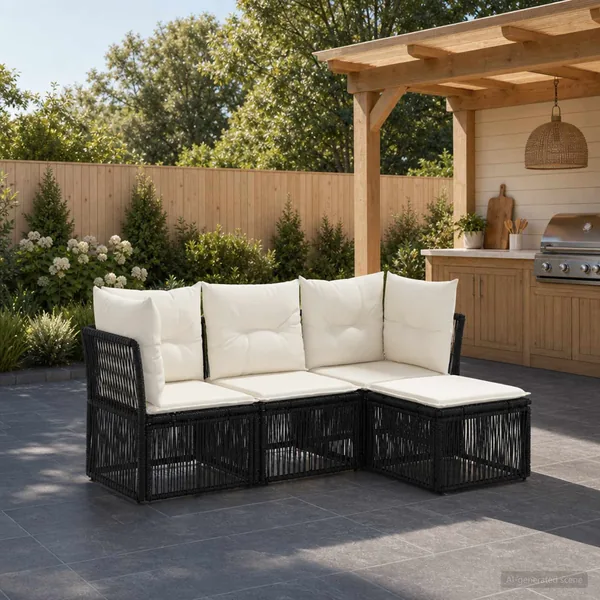 Ensemble de canapé de jardin 4 pcs Noir polyrotin