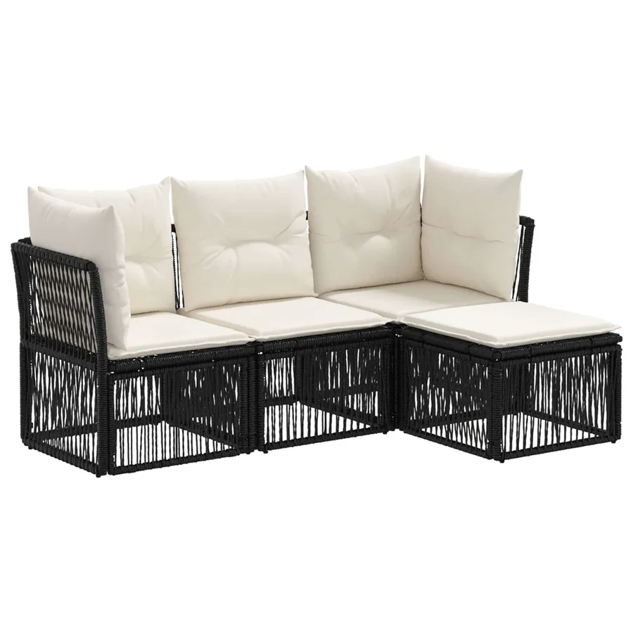 Ensemble de canapé de jardin 4 pcs Noir polyrotin - 2