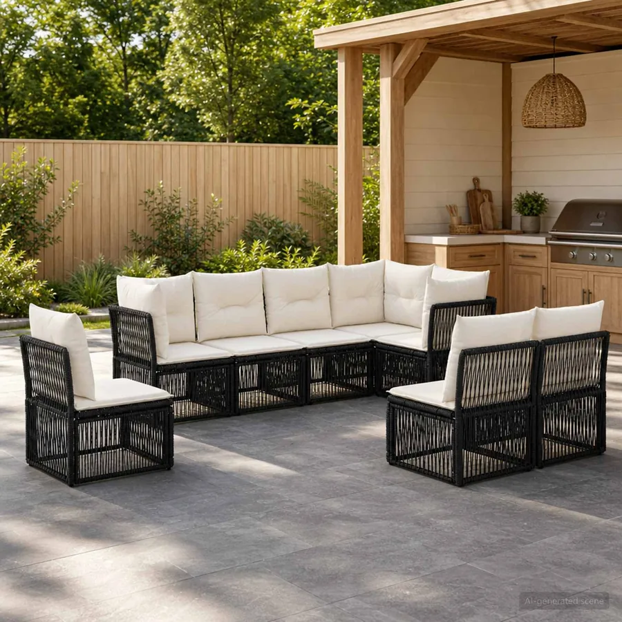 Ensemble de canapé de jardin 8 pcs Noir polyrotin