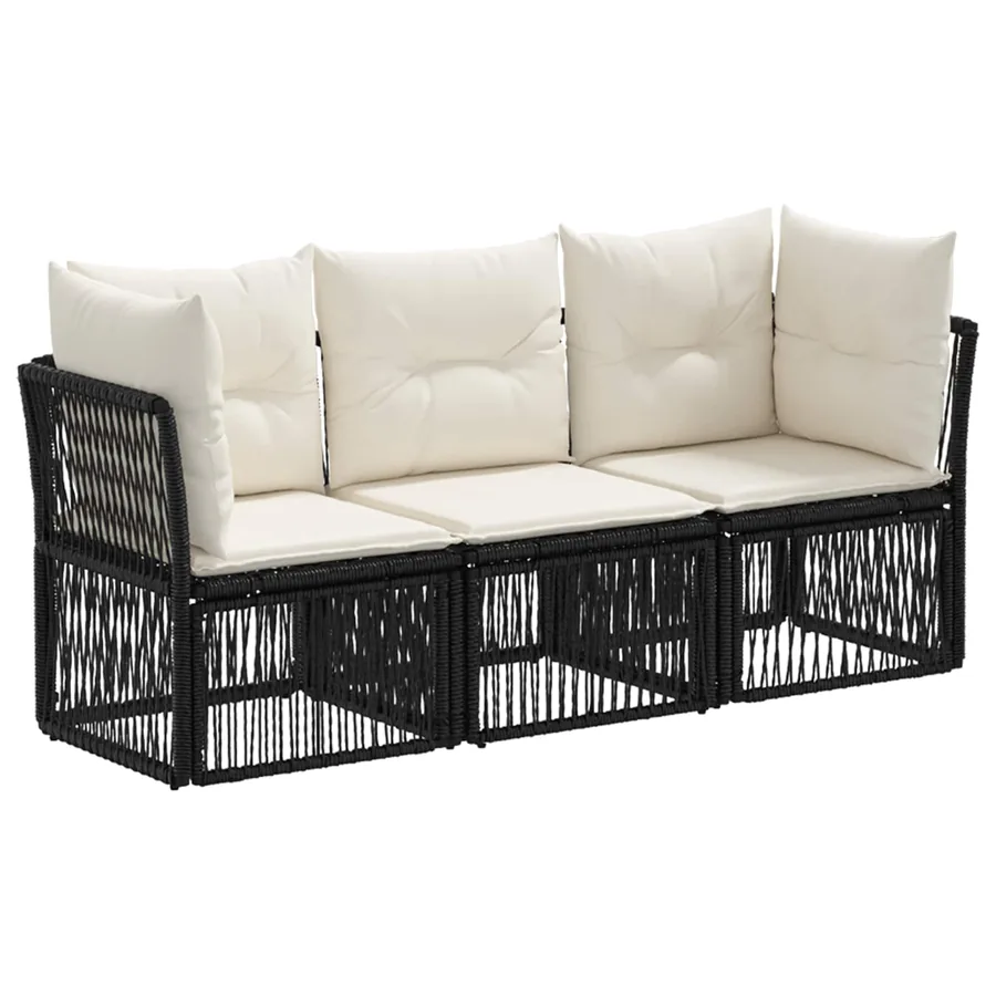Ensemble de canapé de jardin 3 pcs Noir polyrotin