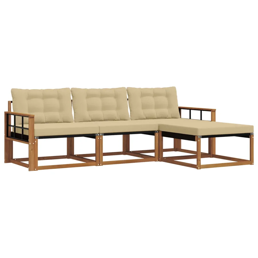 Ensemble de canapés d'extérieur 4 pcs Naturel et Beige - 2
