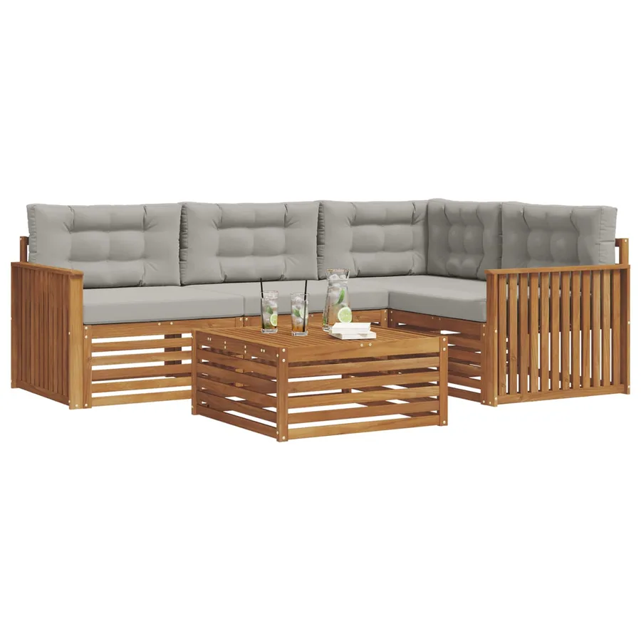 Ensemble de canapés d'extérieur 5 pcs Gris Naturel et Clair - 3