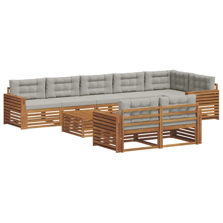 Ensemble de canapés d'extérieur 9 pcs Gris Naturel et Clair - 2