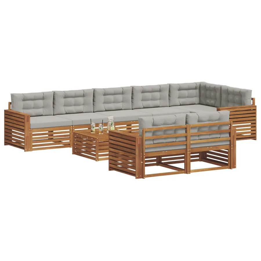 Ensemble de canapés d'extérieur 9 pcs Gris Naturel et Clair - 3