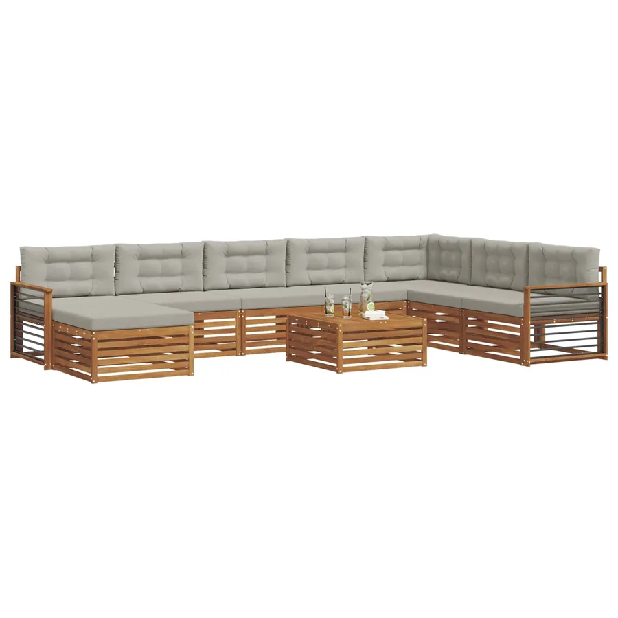 Ensemble de canapés d'extérieur 9 pcs Gris Naturel et Clair - 3